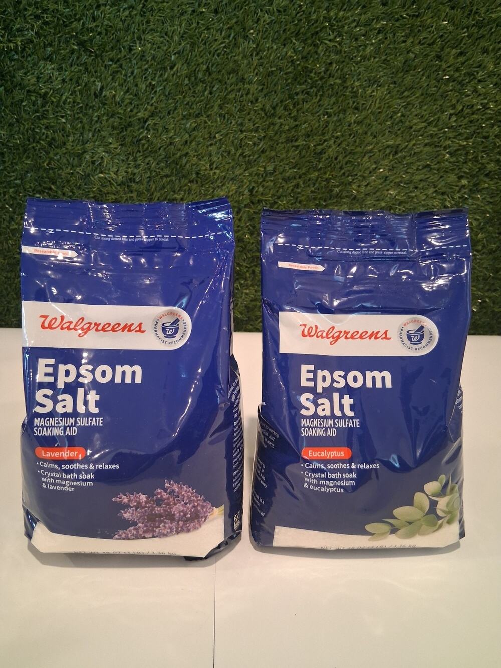 Lot of 2 Walgreens Epsom Salt Soaking Aid Lavender & Eucalyptus 48 oz Each 6 lbs